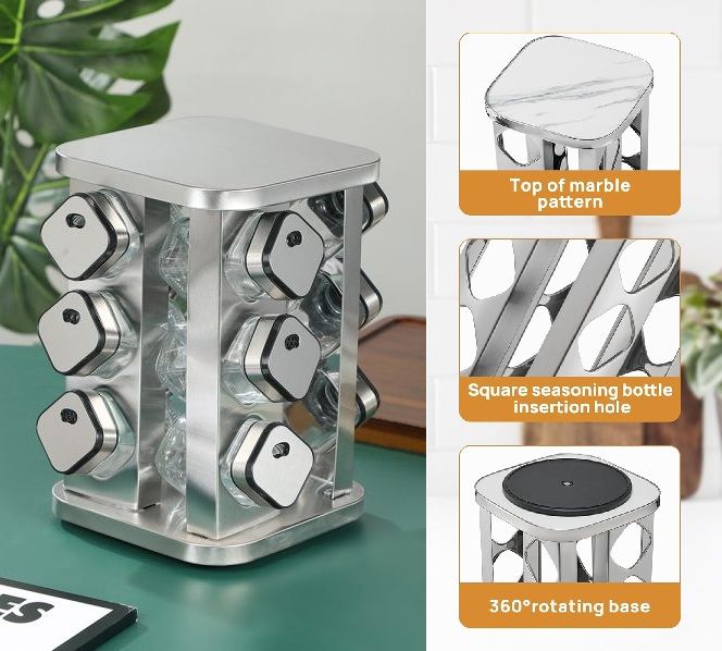 CARLA HOME Rotating Spice Rack Organizer with 20 Glass Jars for Kitchen Countertop - Image 2