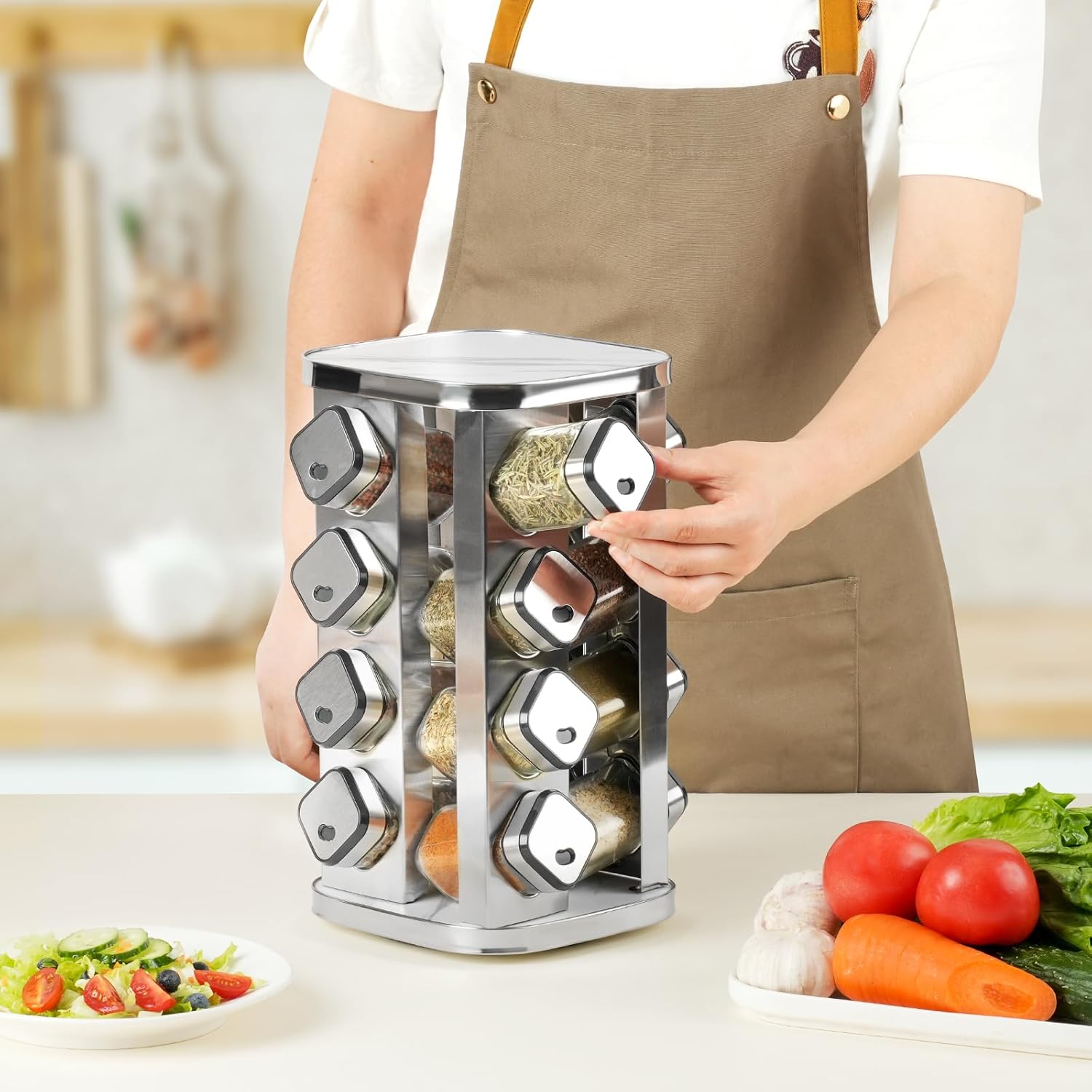 CARLA HOME Rotating Spice Rack Organizer with 20 Glass Jars for Kitchen Countertop - Image 7