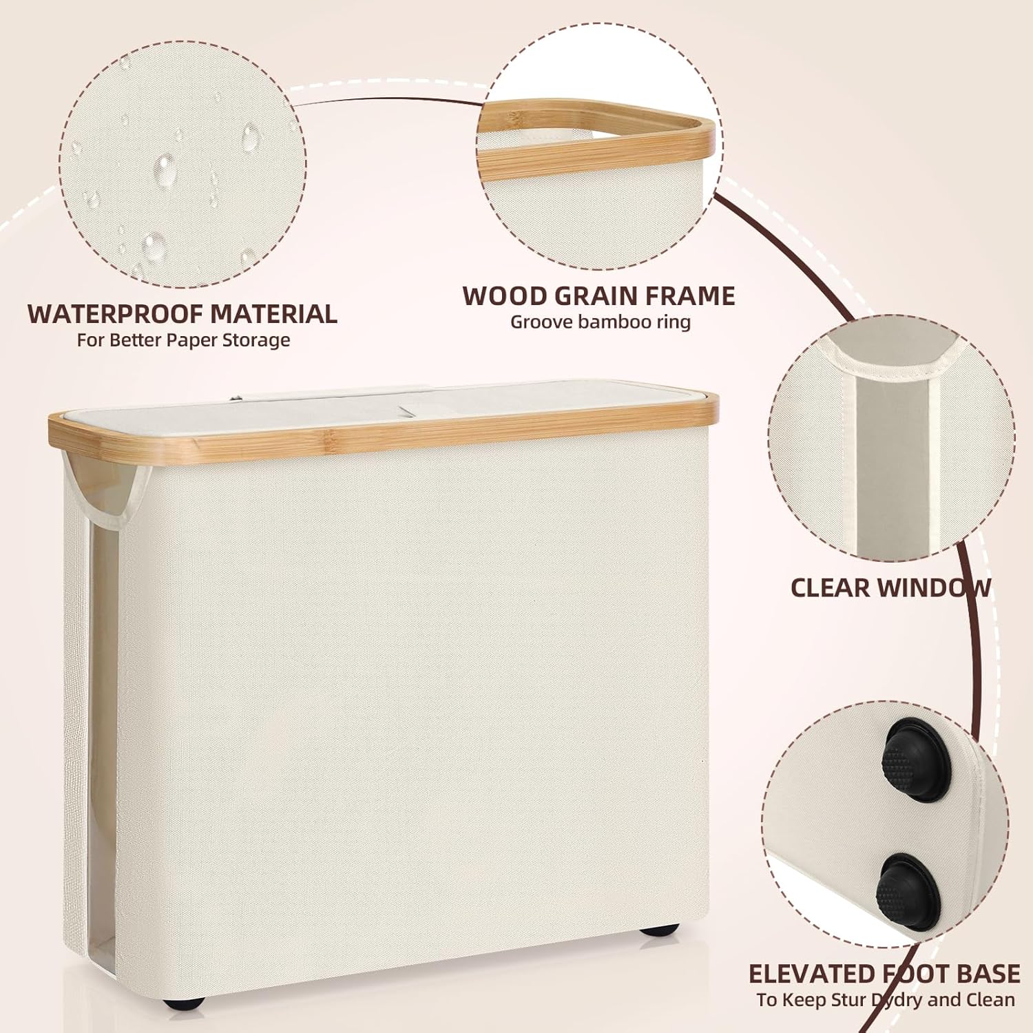 CARLA HOME Toilet Paper Storage Basket Holds Up to 12 Rolls with Bamboo Lid and Handle for RV Closet (White) - Image 4