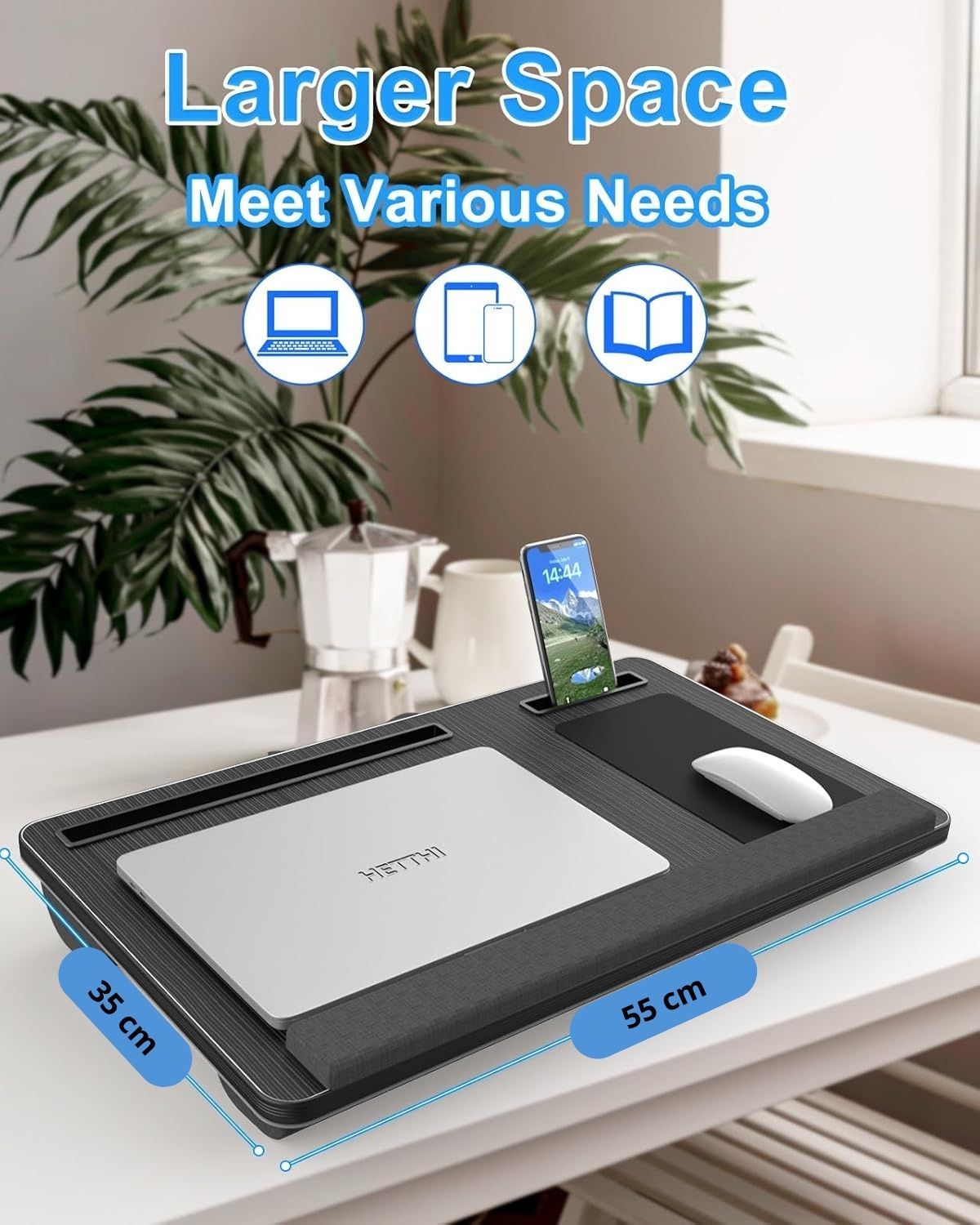 CARLA HOME Oversized Portable Lap Desk with Cushion,Mouse Pad, Tablet and Phone Holder which Fits Up to 17 Inch Laptops for Bed or Sofa (Black) - Image 2