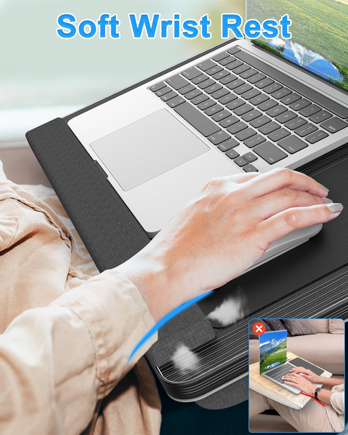 CARLA HOME Oversized Portable Lap Desk with Cushion,Mouse Pad, Tablet and Phone Holder which Fits Up to 17 Inch Laptops for Bed or Sofa (Black) - Image 3