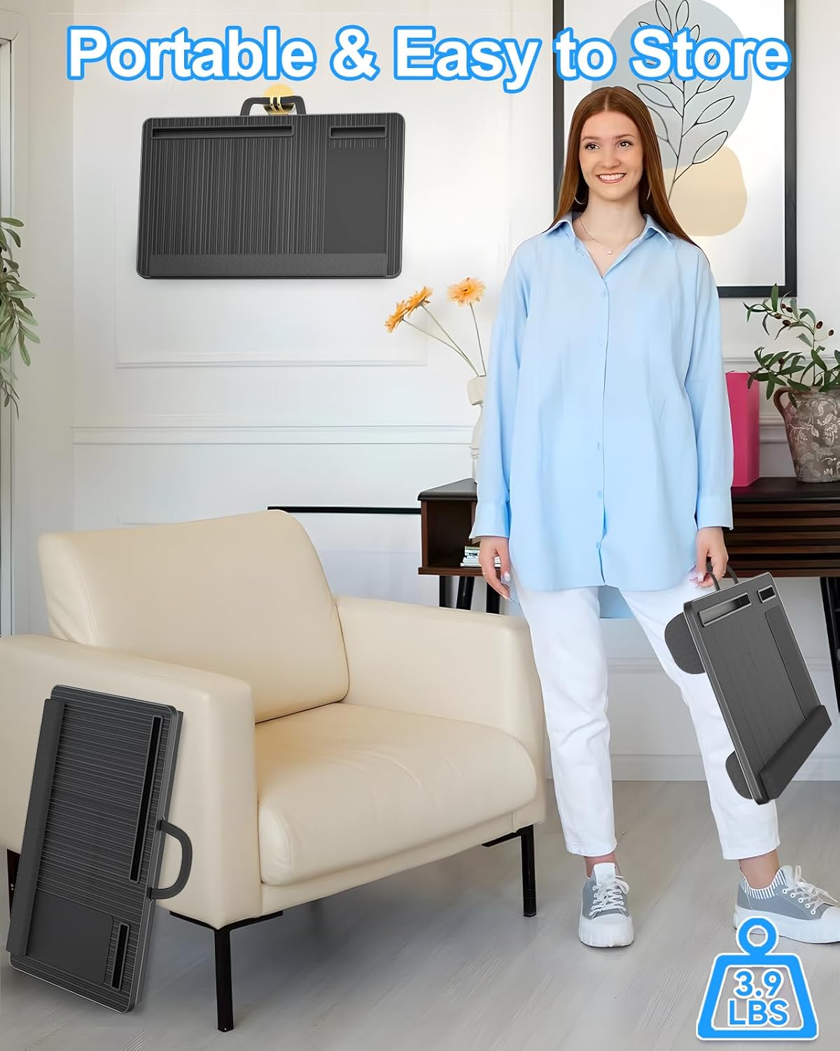 CARLA HOME Oversized Portable Lap Desk with Cushion,Mouse Pad, Tablet and Phone Holder which Fits Up to 17 Inch Laptops for Bed or Sofa (Black) - Image 5