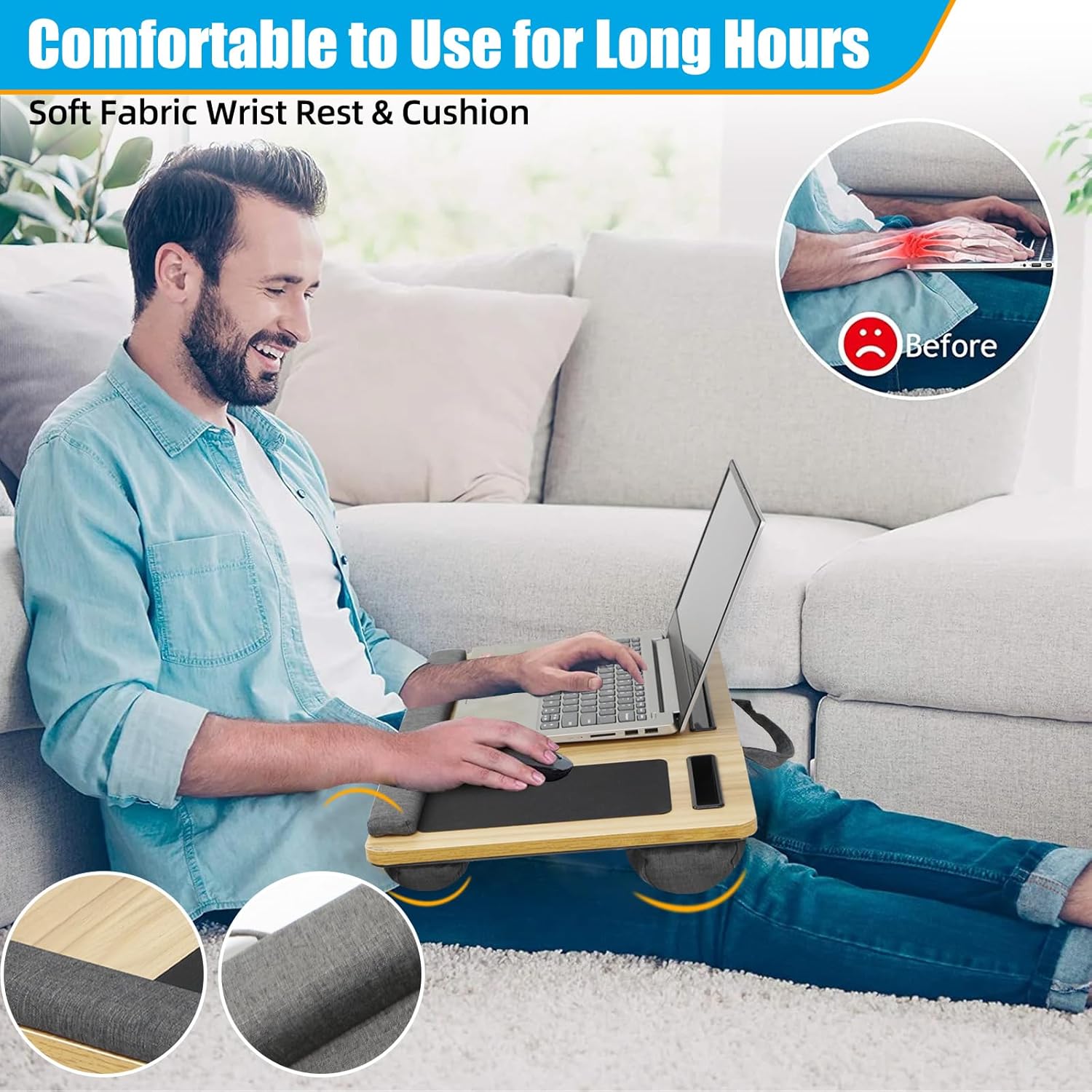 CARLA HOME Oversized Portable Lap Desk with Cushion,Mouse Pad, Tablet and Phone Holder which Fits Up to 17 Inch Laptops for Bed or Sofa (Black) - Image 6
