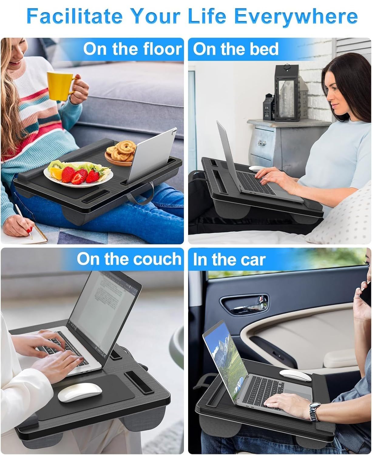 CARLA HOME Oversized Portable Lap Desk with Cushion,Mouse Pad, Tablet and Phone Holder which Fits Up to 17 Inch Laptops for Bed or Sofa (Black) - Image 7