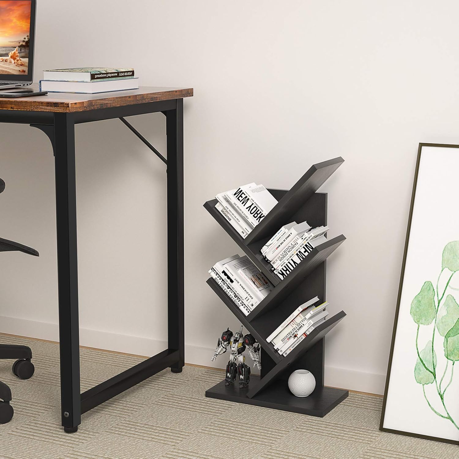 CARLA HOME 5-Tier Tree Bookshelf Storage Rack for Home Office or Bedroom (Black) - Image 10