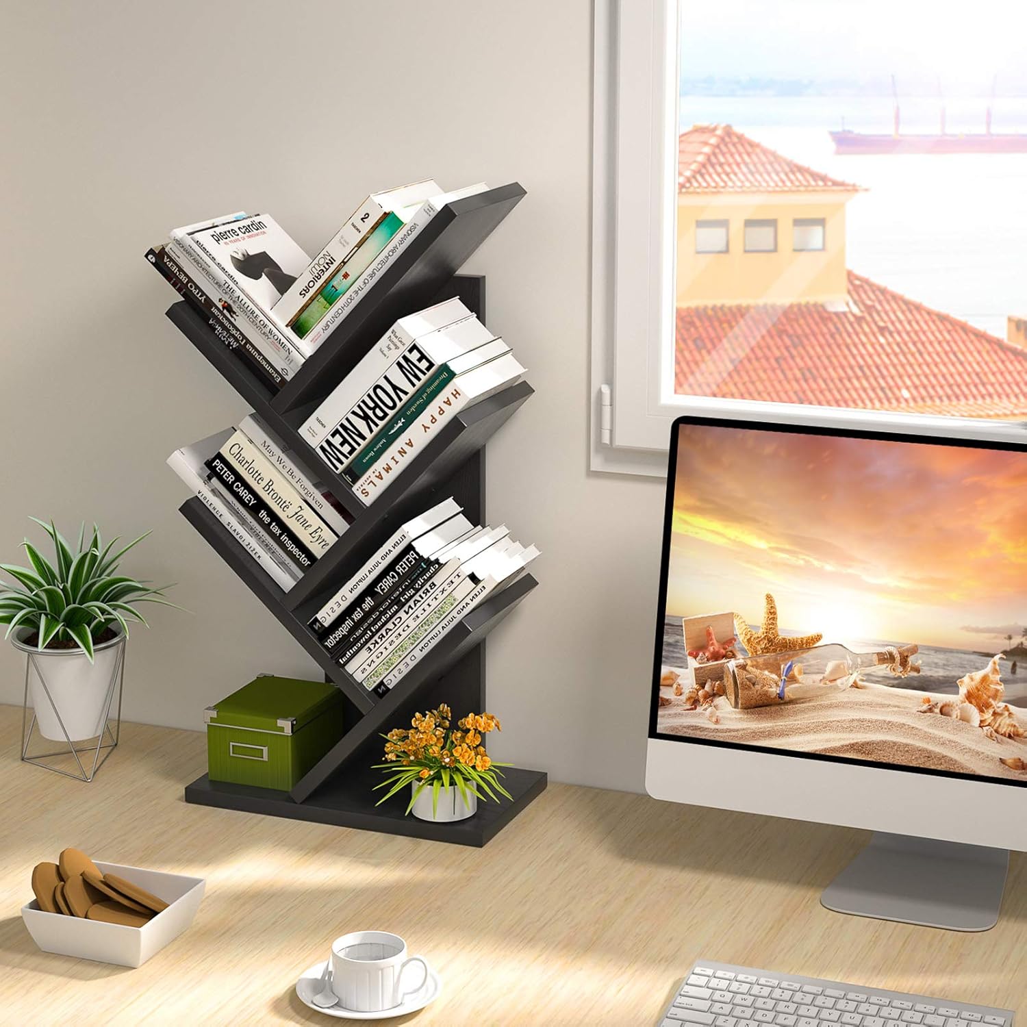 CARLA HOME 5-Tier Tree Bookshelf Storage Rack for Home Office or Bedroom (Black) - Image 4