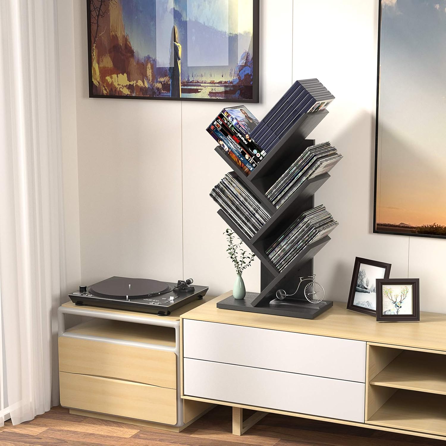 CARLA HOME 5-Tier Tree Bookshelf Storage Rack for Home Office or Bedroom (Black) - Image 7