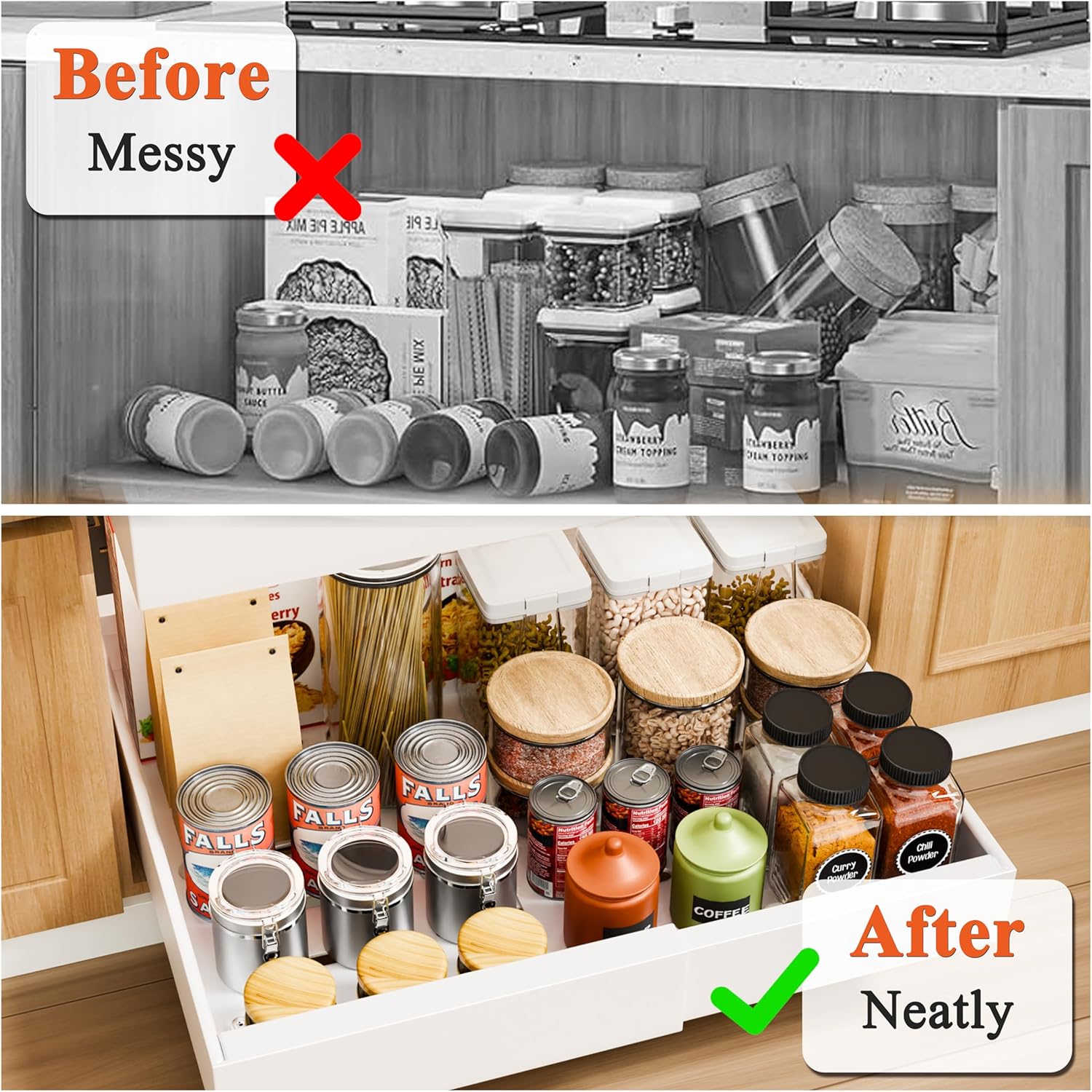 CARLA HOME Pack Pull Out Cabinet Organizer Expandable for Cabinets with Adjustable Slide Out Shelves and Easy Installation (White) - Image 4