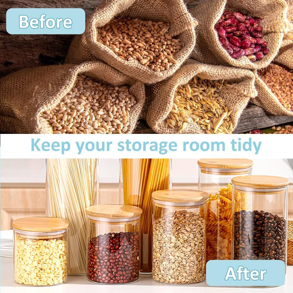 CARLA HOME 6 Pack Glass Storage Jars with Bamboo Lids for Kitchen Pantry, Pasta, Snacks, Cookies, Candy & More - Image 7