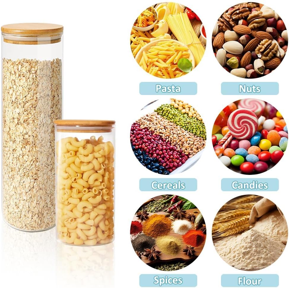 CARLA HOME 6 Pack Glass Storage Jars with Bamboo Lids for Kitchen Pantry, Pasta, Snacks, Cookies, Candy & More - Image 8
