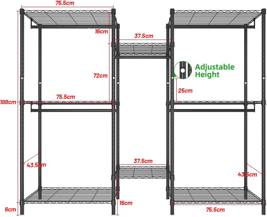 CARLA HOME Heavy Duty Clothing Garment Rack Organizer with Hanging Rods & Storage Shelves for Clothes, Shoes & Wardrobe - Image 2
