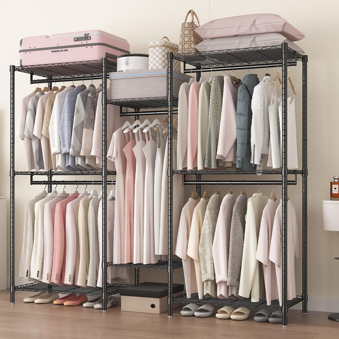 CARLA HOME Heavy Duty Clothing Garment Rack Organizer with Hanging Rods & Storage Shelves for Clothes, Shoes & Wardrobe - Image 3