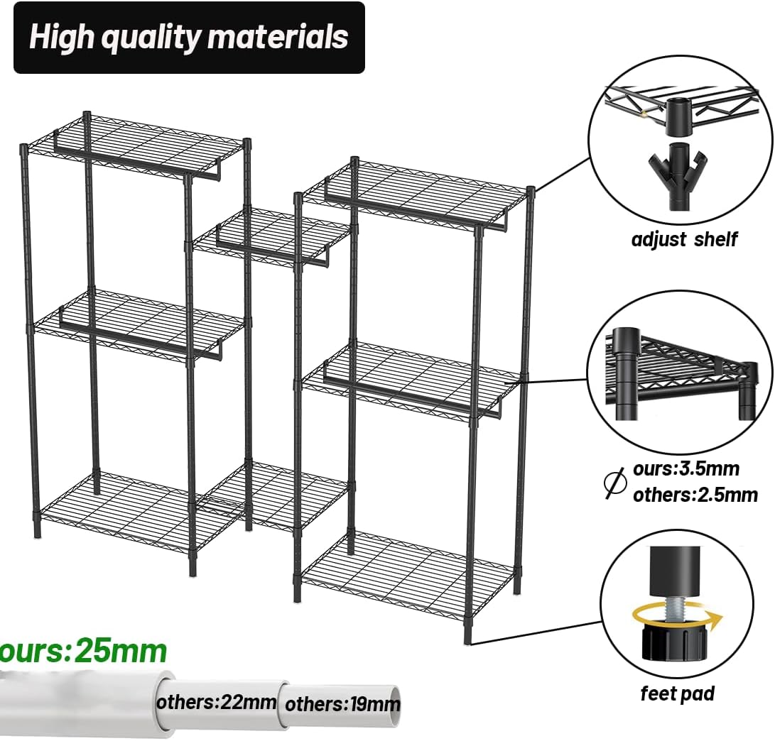 CARLA HOME Heavy Duty Clothing Garment Rack Organizer with Hanging Rods & Storage Shelves for Clothes, Shoes & Wardrobe - Image 4