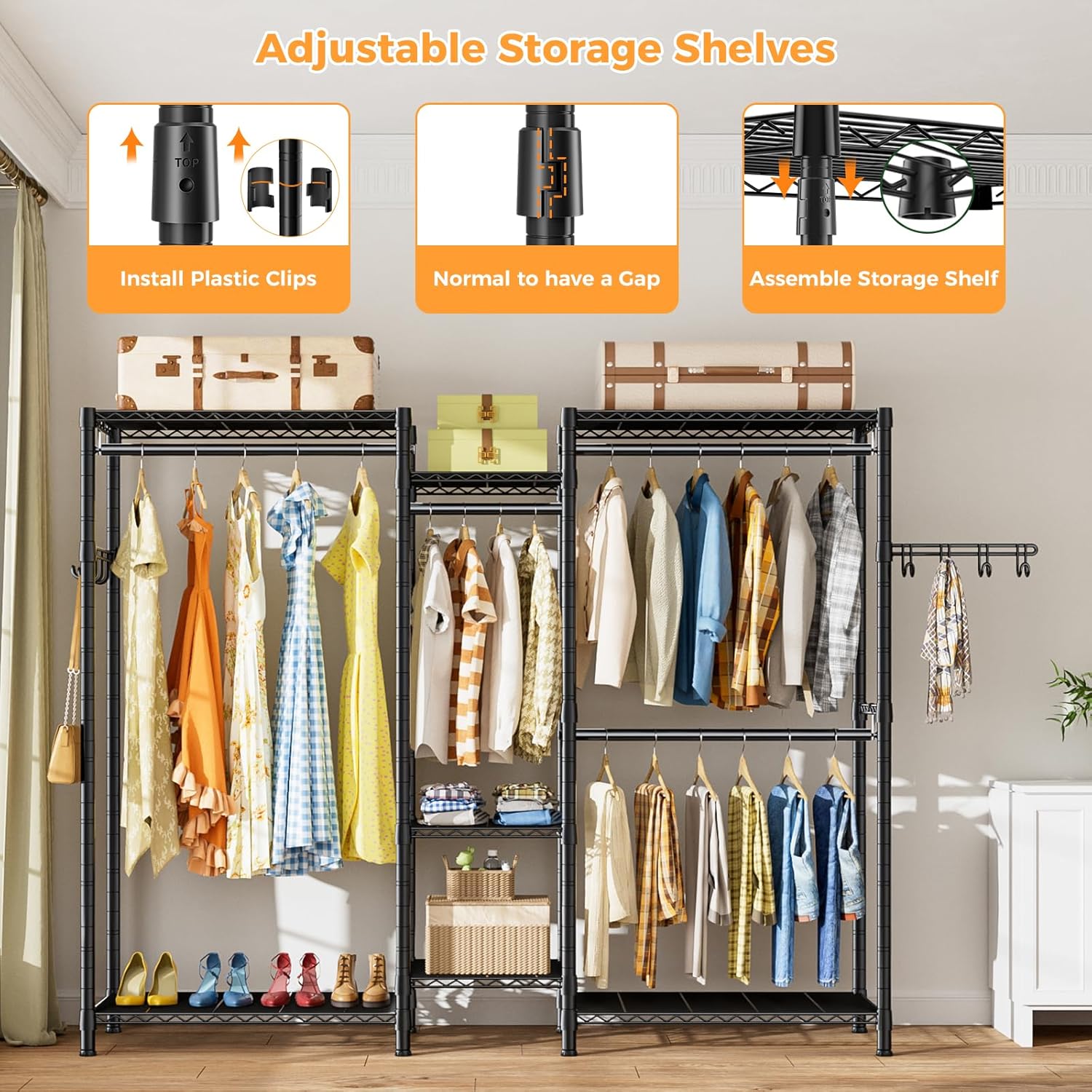 CARLA HOME Heavy Duty Clothing Garment Rack Organizer with Hanging Rods & Storage Shelves for Clothes, Shoes & Wardrobe - Image 6