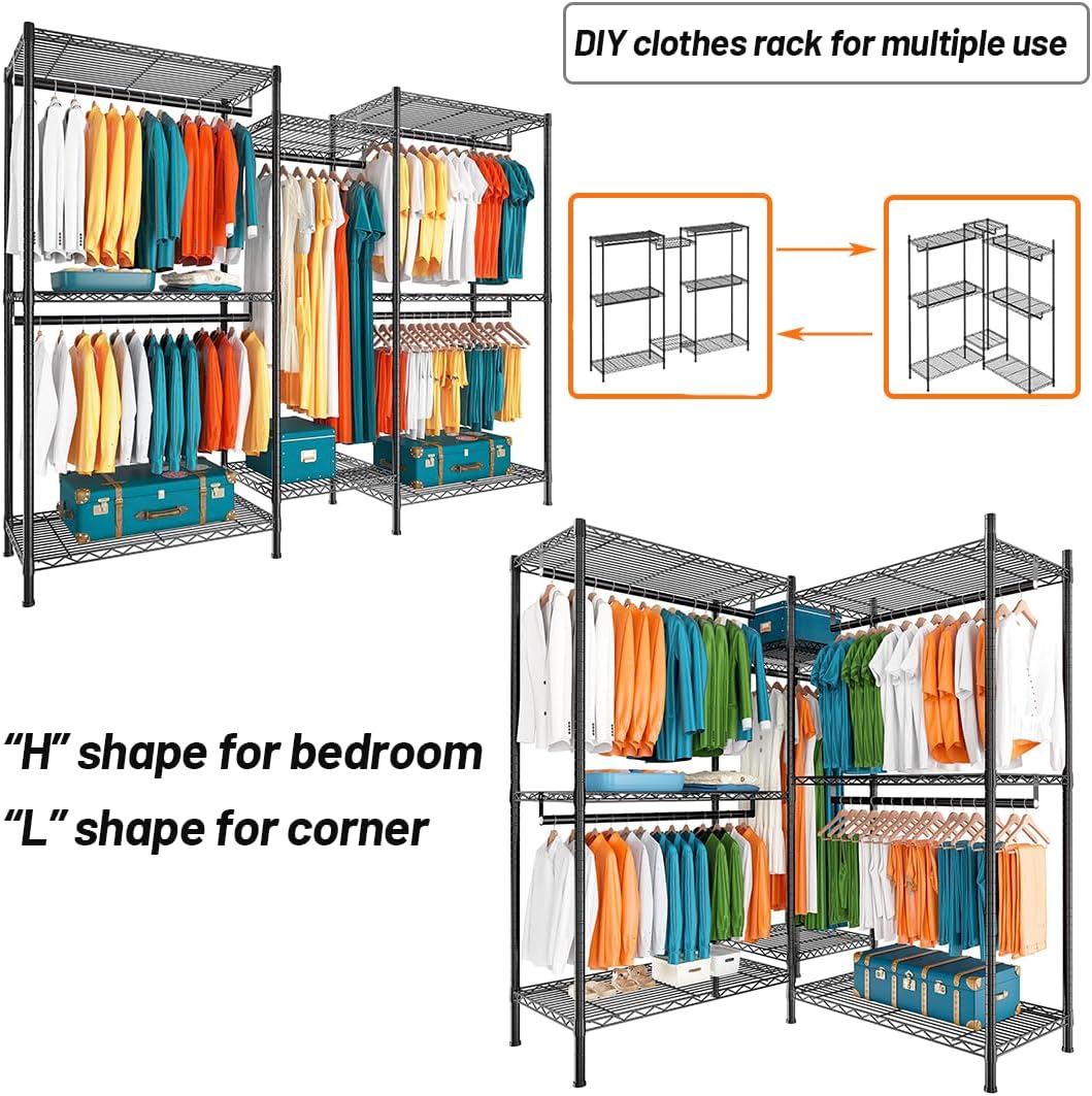 CARLA HOME Heavy Duty Clothing Garment Rack Organizer with Hanging Rods & Storage Shelves for Clothes, Shoes & Wardrobe - Image 7