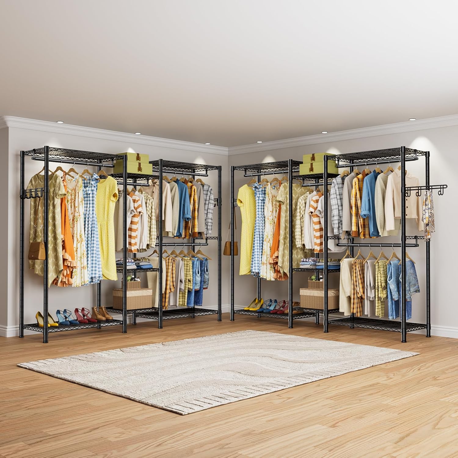 CARLA HOME Heavy Duty Clothing Garment Rack Organizer with Hanging Rods & Storage Shelves for Clothes, Shoes & Wardrobe - Image 8