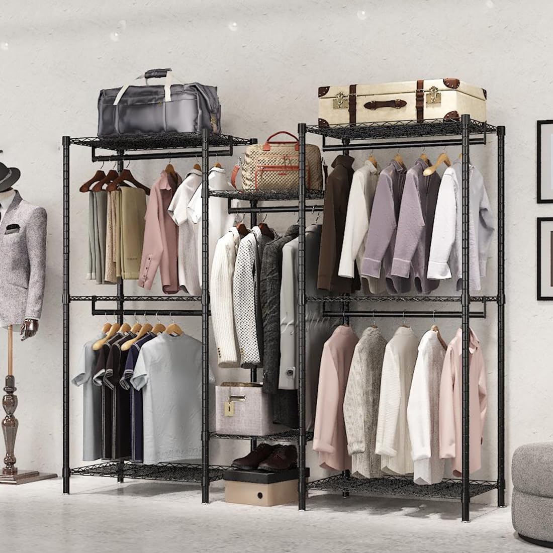CARLA HOME Heavy Duty Clothing Garment Rack Organizer with Hanging Rods & Storage Shelves for Clothes, Shoes & Wardrobe - Image 9