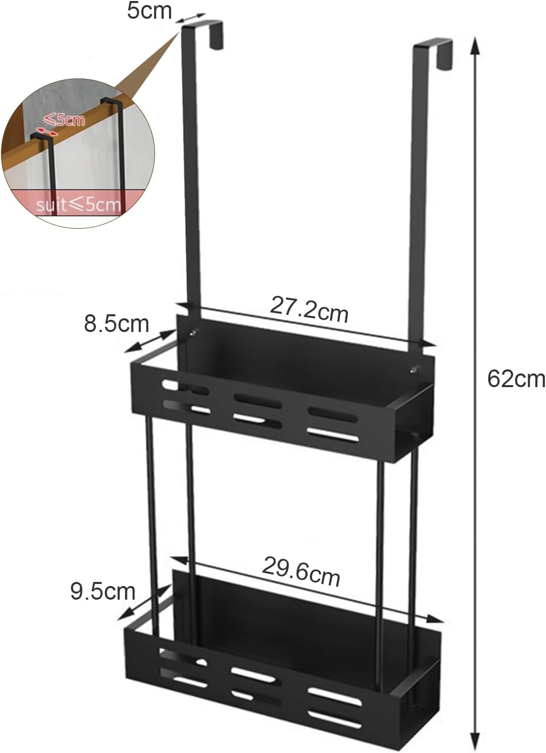 CARLA HOME Over the Door 2-tier Shower Caddy Organizer Shelf with Hooks for Bathroom - Image 2