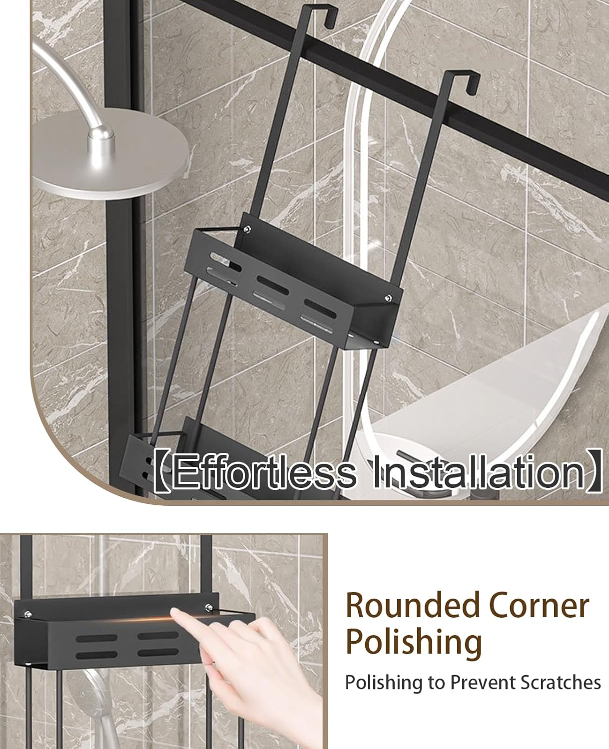 CARLA HOME Over the Door 2-tier Shower Caddy Organizer Shelf with Hooks for Bathroom - Image 6