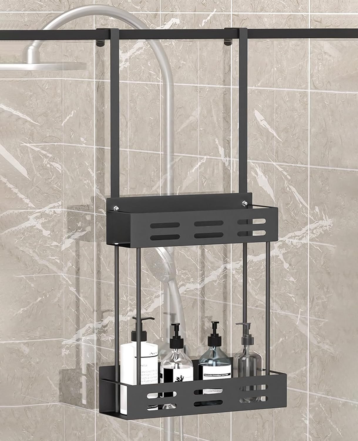 CARLA HOME Over the Door 2-tier Shower Caddy Organizer Shelf with Hooks for Bathroom - Image 7