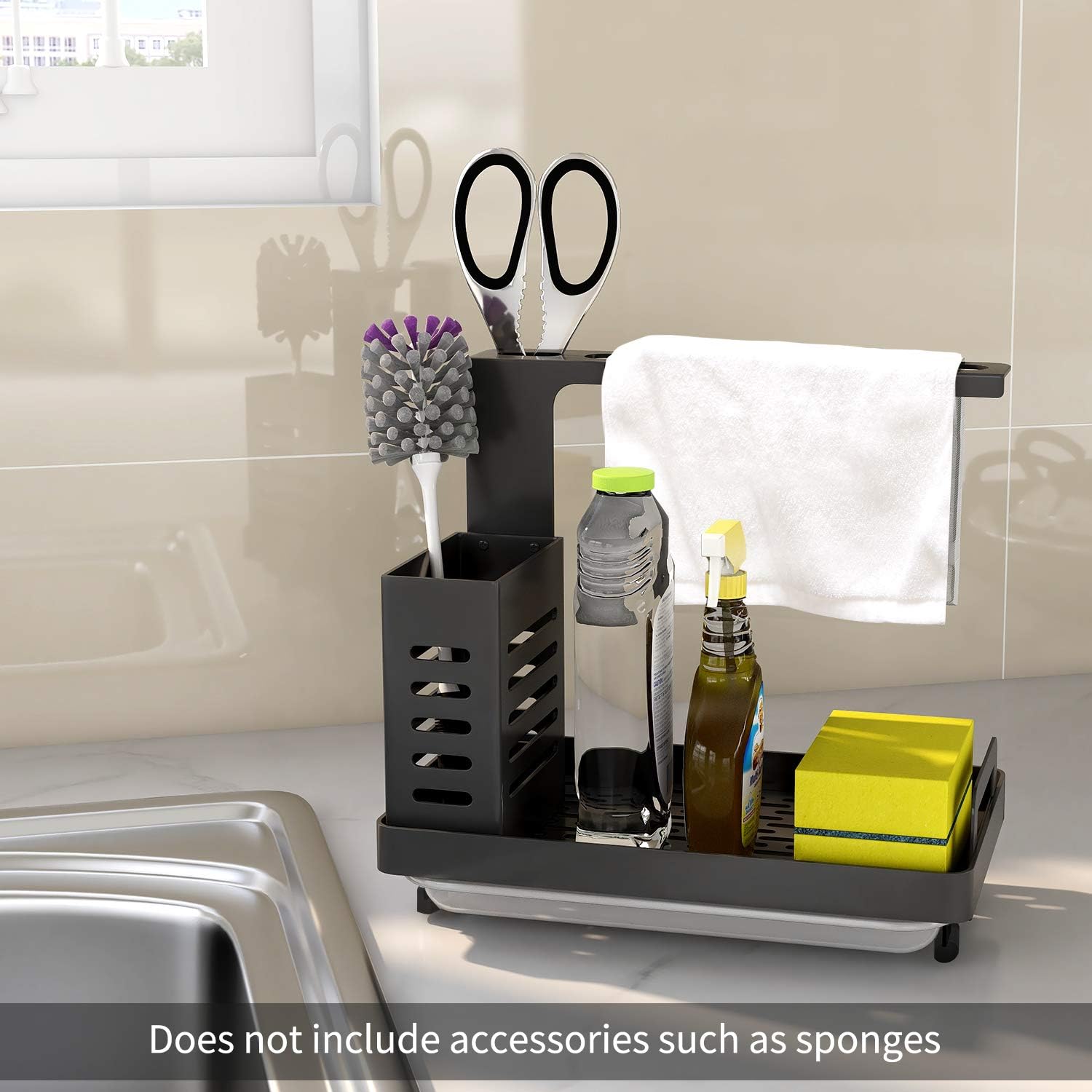 CARLA HOME Kitchen Sink Caddy Organizer with Sponge, Soap & Brush Storage and Rag Rack, Drain Tray & Utensil Holder - Image 3