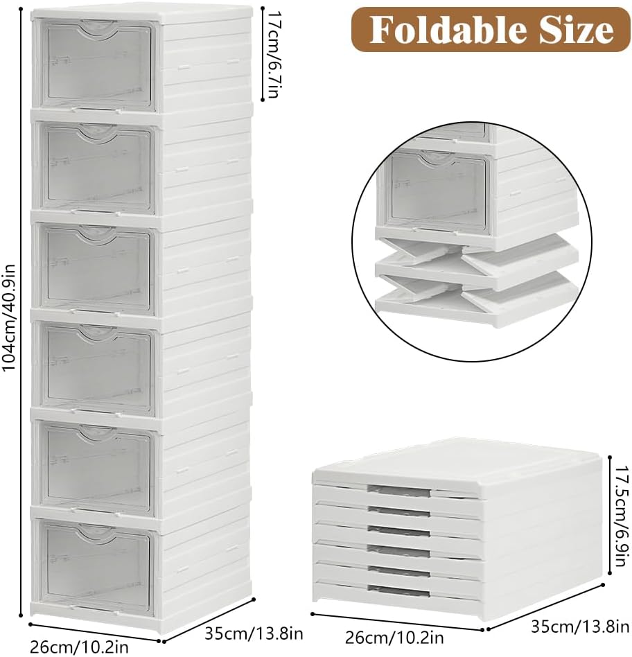 CARLA HOME 6-Tier Stackable Shoe Storage Box Organizer with Clear Door for Closet, Entryway or Cabinet - Image 2