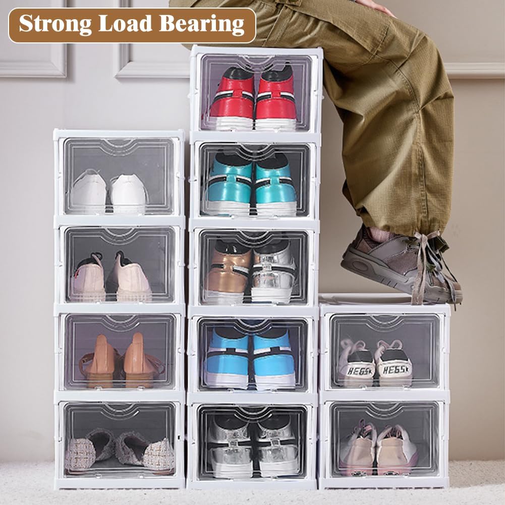 CARLA HOME 6-Tier Stackable Shoe Storage Box Organizer with Clear Door for Closet, Entryway or Cabinet - Image 3