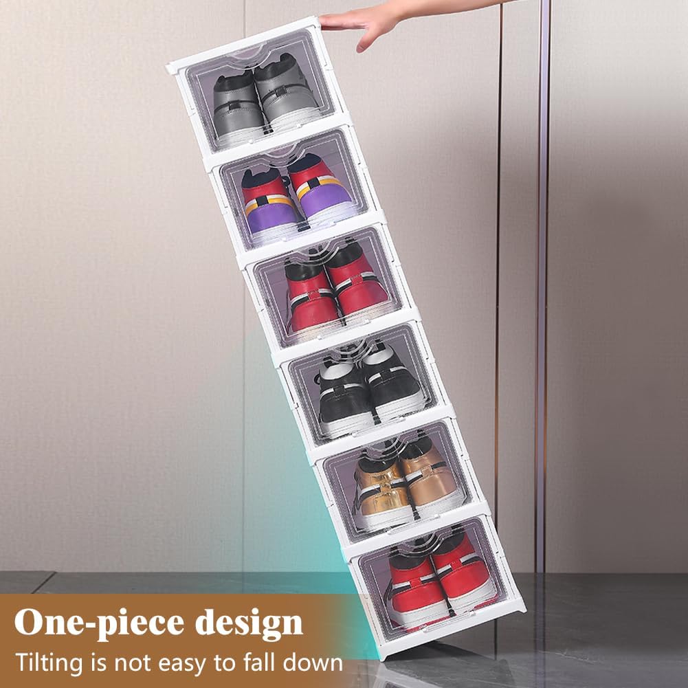 CARLA HOME 6-Tier Stackable Shoe Storage Box Organizer with Clear Door for Closet, Entryway or Cabinet - Image 6