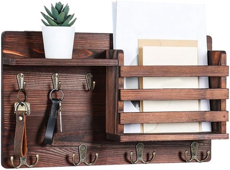 CARLA HOME Rustic Wood Wall Mounted Key and Mail Holder Organizer with Shelf, Letter Slot & 6 Hooks for Entryway Decor Home - Image 5