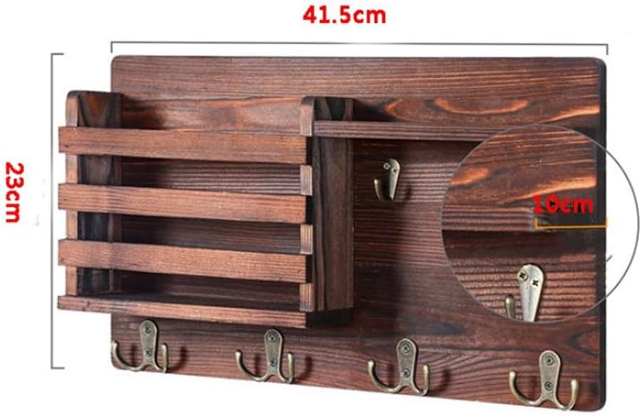 CARLA HOME Rustic Wood Wall Mounted Key and Mail Holder Organizer with Shelf, Letter Slot & 6 Hooks for Entryway Decor Home - Image 6