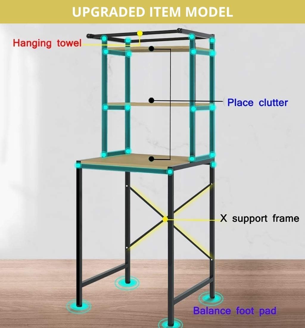 CARLA HOME 3-Tier Over Washing Machine Storage Rack Laundry Shelf Organizer for Bathroom or Toilet (Black) - Image 6