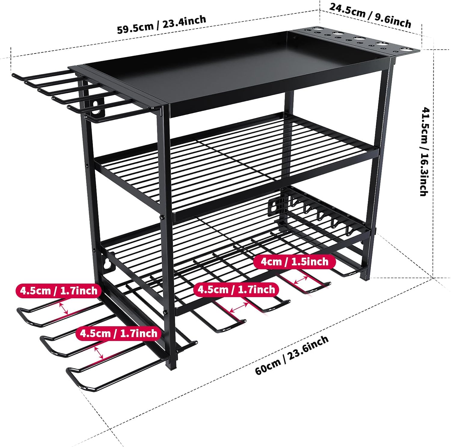 CARLA HOME 4-Tier Power Tool Rack Organizer Wall Mount with Drill Holder & Wrench Hooks for Cordless Tools & Workshop Organization - Image 6
