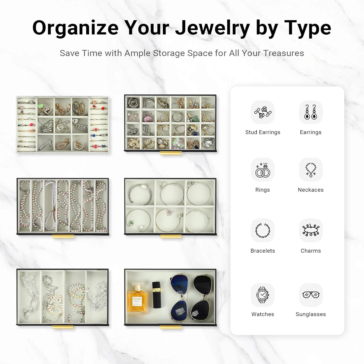 CARLA HOME 6-Layer Large Jewelry Organizer Box for Women with Mirror, Drawers, Hooks & Dividers for Rings, Necklaces, Bracelets, Ideal Gift for Women (Black) - Image 6