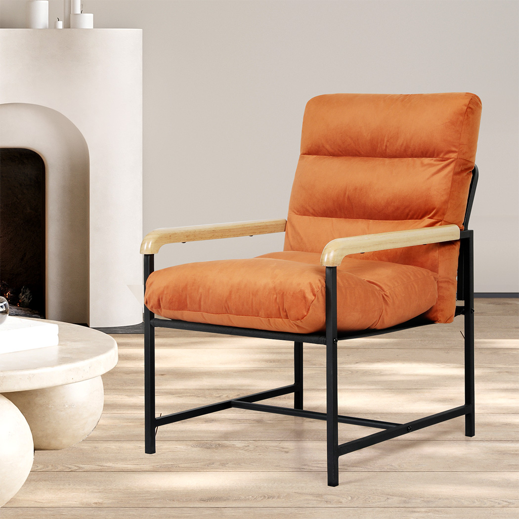 Levede Metal Framed Lounge Chair Velvet in Orange - Image 8