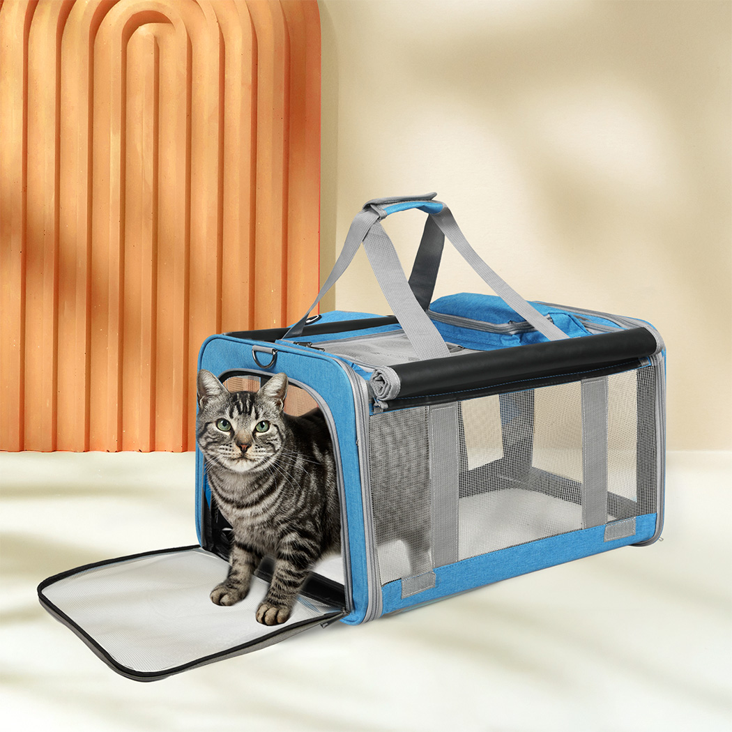 Pawz 3 in 1 Pet Soft Crate Dog Cat Carrier M Size Blue - Image 7
