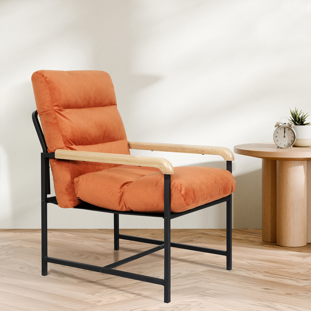 Levede Metal Framed Lounge Chair Velvet in Orange - Image 7