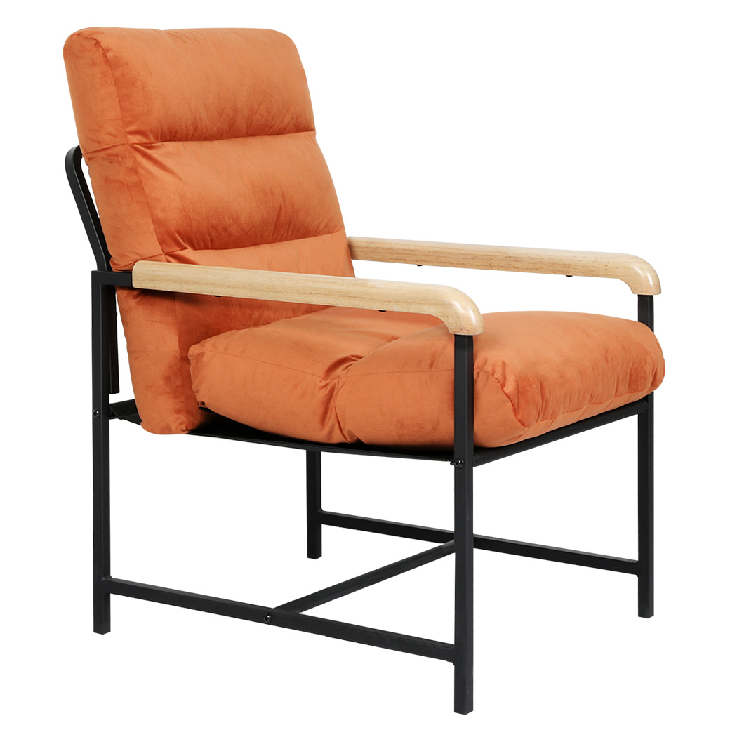 Levede Metal Framed Lounge Chair Velvet in Orange - Image 2