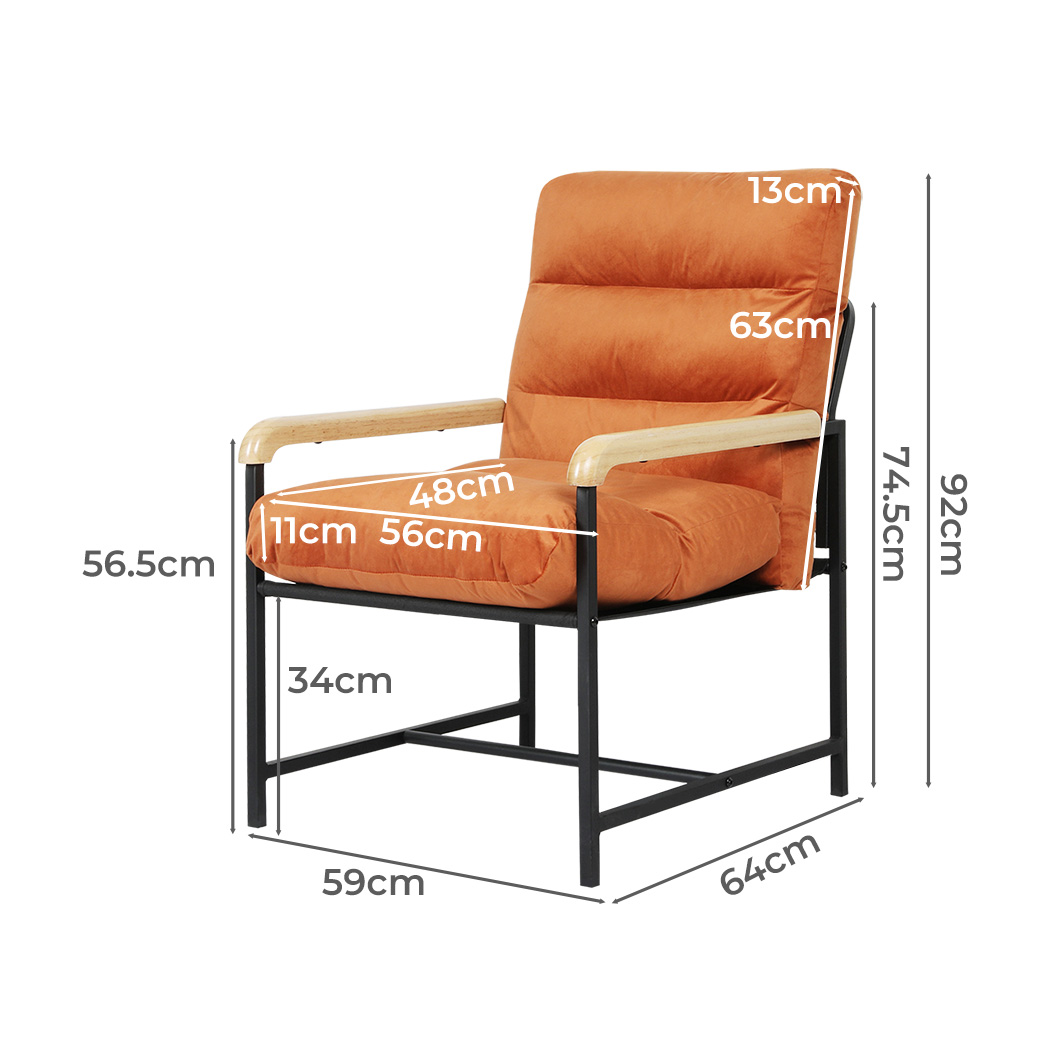 Levede Metal Framed Lounge Chair Velvet in Orange - Image 3