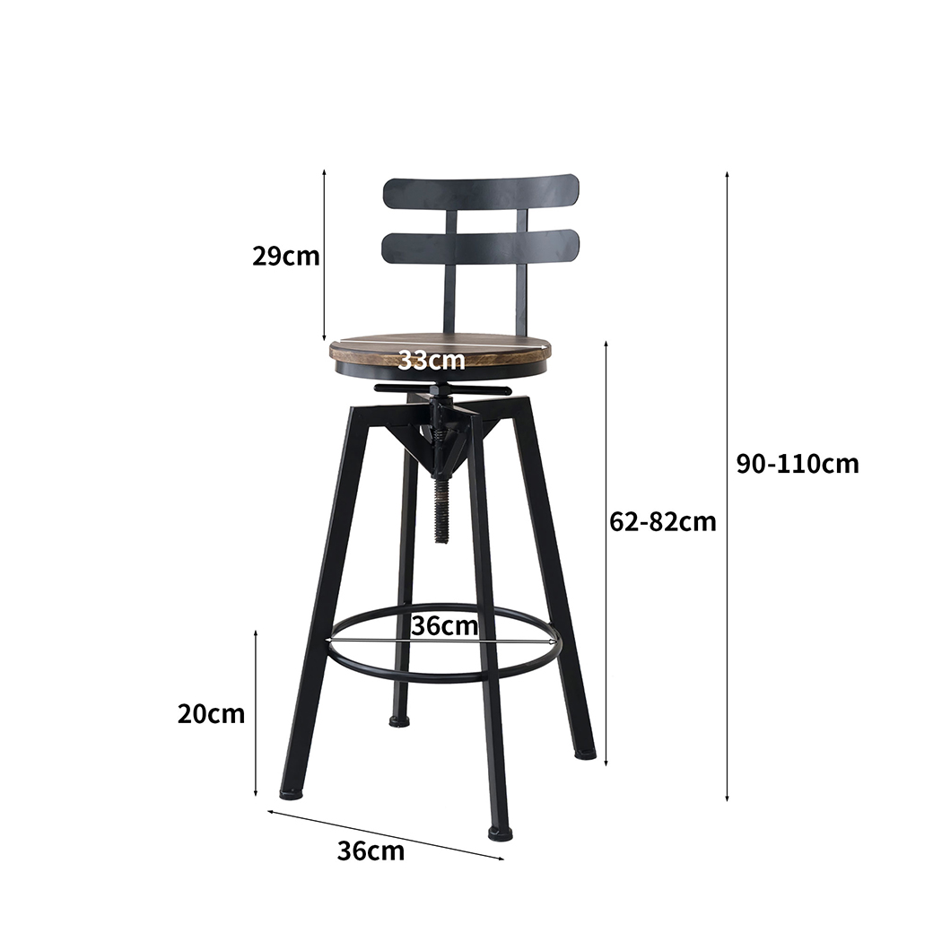 Levede 2x Bar Stool Industrial Adjustable - Image 3